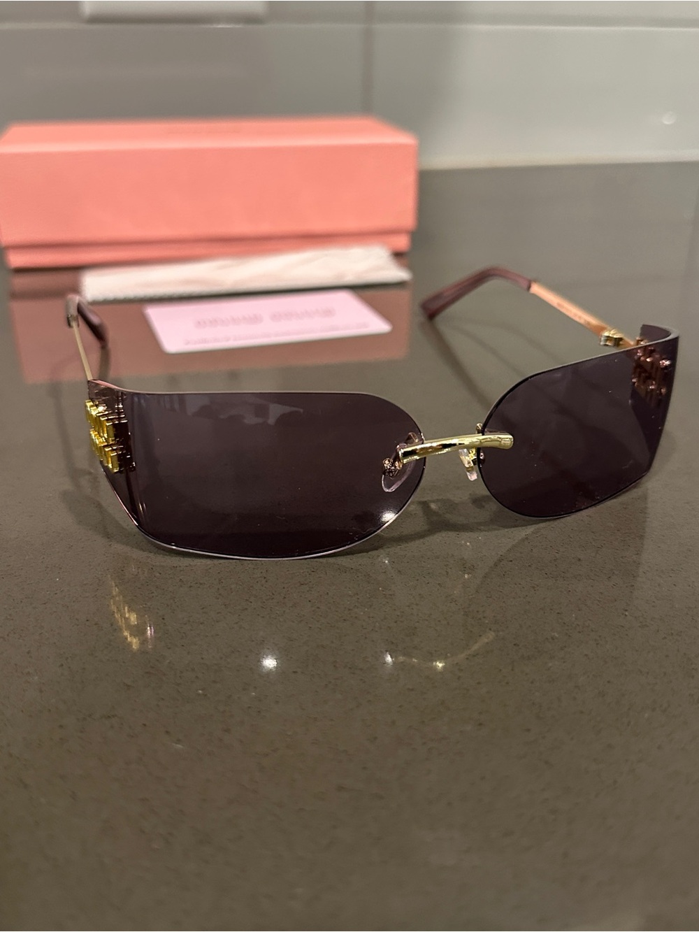 NEW Miu Miu Purple Gradient Rimless Sunglasses with Gold Accents - Picture 3 of 7
